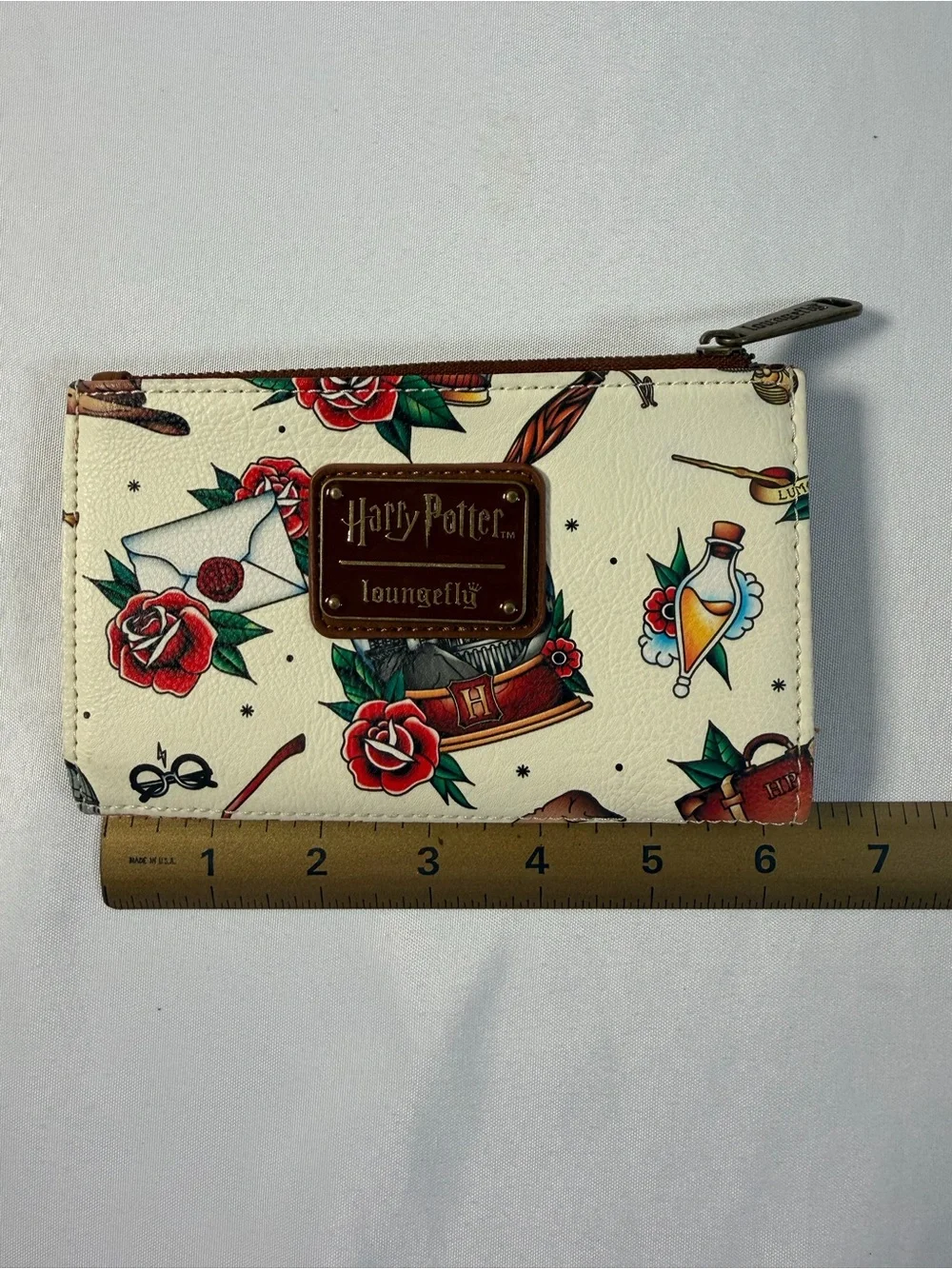 Loungefly Harry Potter Tattoo Print Faux Leather Bi-fold Wallet Cream White